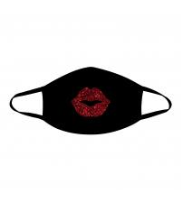 Pucker Up Red Glitter Lips Face Mask With Black  Trim