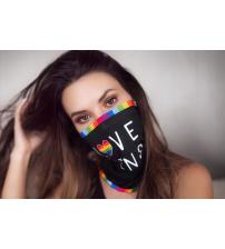 Face/ Neck Bandana - Love Wins - Black/  Rainbow Print - One Size