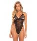 High Leg Lace Teddy With Open Cup and Crotch - Black - One Size