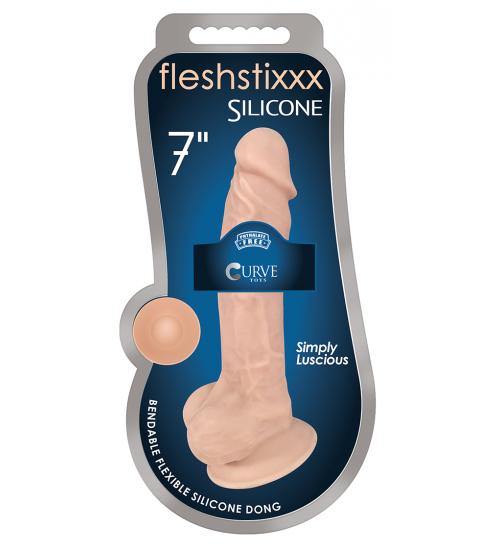 7 Inch Fleshstixxx Silicone Dildo With Balls -  Vanilla
