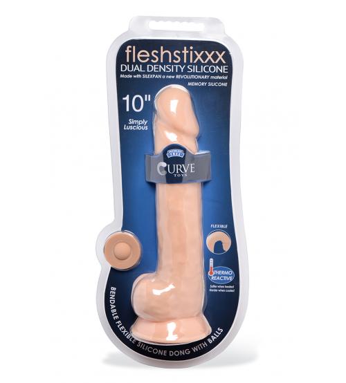 Fleshstixxx 10 Inch Silicone Dildo With Balls - Vanilla