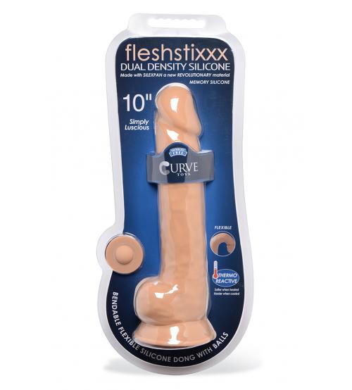 Fleshstixxx 10 Inch Silicone Dildo With Balls -  Latte