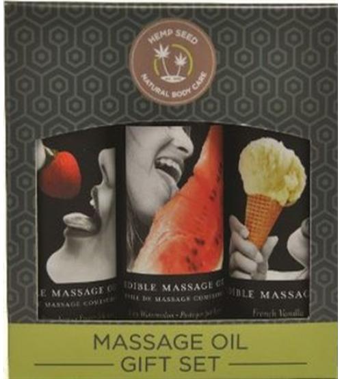 Edible Massage Oil Gift Set Box - Strawberry  Vanilla, and Watermelon 2 Oz Each