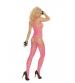 Vertical Striped Suspender Bodystocking - Neon Pink
