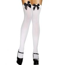 Thigh High Stockings With Black Bow - White