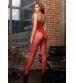 Fishnet Halter Bodystocking With Floral Lace Hourglass Detail - One Size - Red