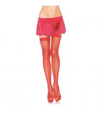 Lace Top Fishnet Stockings - One Size - Red