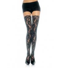 Lace Top Lace Thigh Highs - One Size - Black