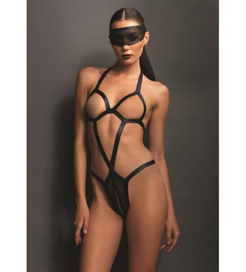 Kink Open Cup Teddy With Crotchless Panty and Mask