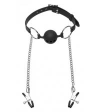 Hinder Silicone Breathable Ball Gag and  Nipple Clamps