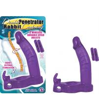 Double Penetrator Rabbit Cock Ring - Purple