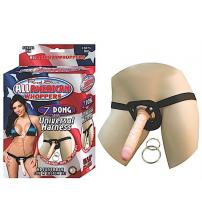 All American Whoppers 7-Inch Dong With Universal Harness-Flesh